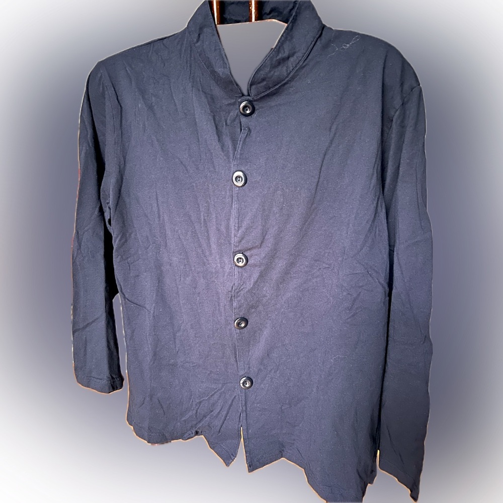 100% cotton long-sleeve navy pajama shirt Tai Chi Kung Fu. mandarin collar. XL